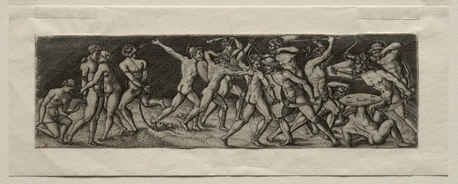Fight between Eleven Warriors by Allaert Claesz.