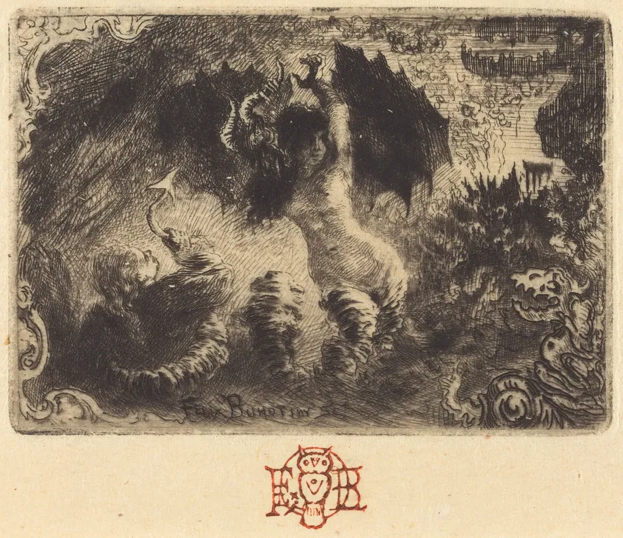 Jacques Cazotte's "Le Diable amoureux" (1st vignette) by Félix-Hilaire Buhot