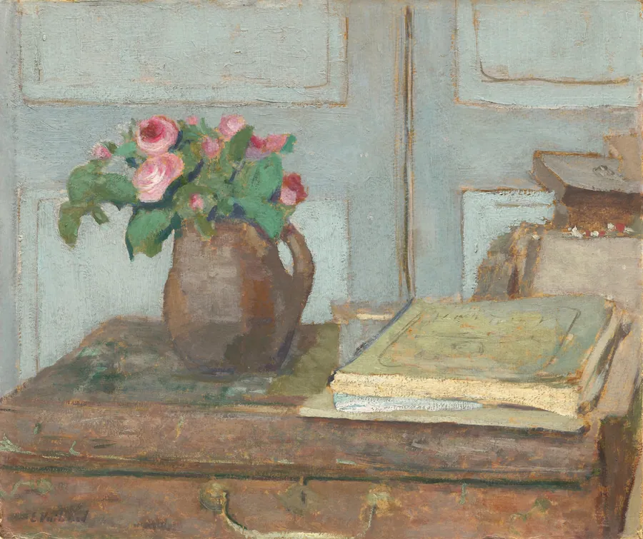 The Artist's Paint Box and Moss Roses by Edouard Vuillard
