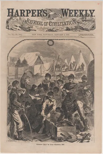 Christmas Boxes in Camp – Christmas, 1861 (from "Harper's Weekly," Vol. VI)