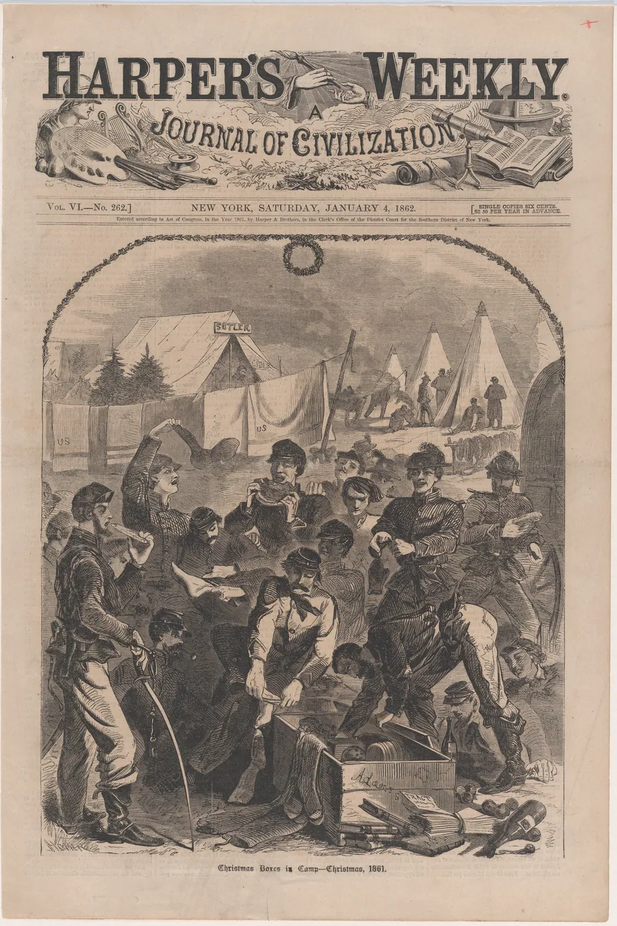 Christmas Boxes in Camp – Christmas, 1861 (from "Harper's Weekly," Vol. VI) by Harper & Brothers