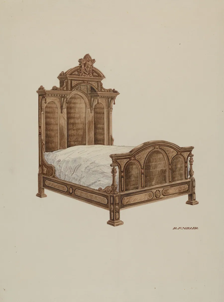 Bed, Burl Walnut by Randolph F. Miller