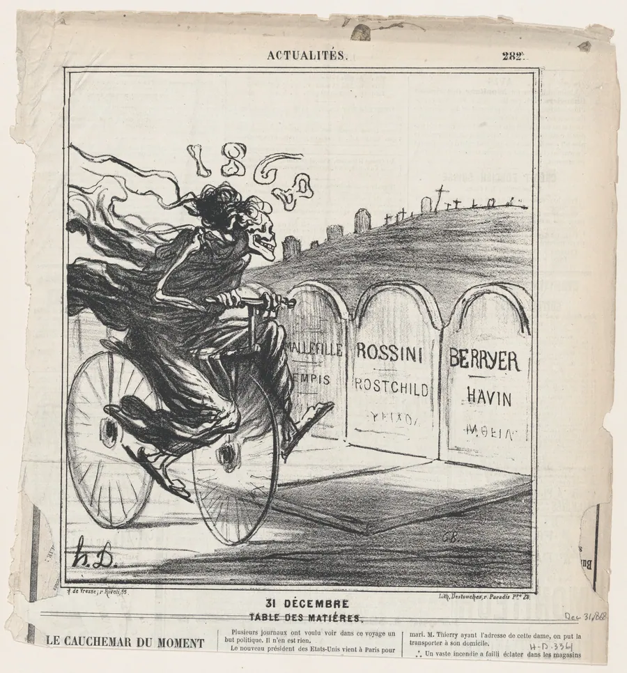 December 31st, Table of contents, from 'News of the day,' published in Le Charivari, December 31, 1868 by Arnaud de Vresse