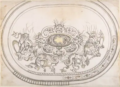 Design for a Platter with Battling Tritons and Sea Nymphs