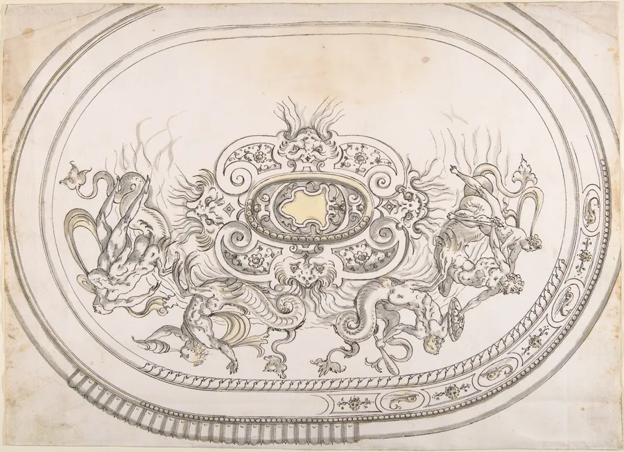 Design for a Platter with Battling Tritons and Sea Nymphs by Erasmus Hornick