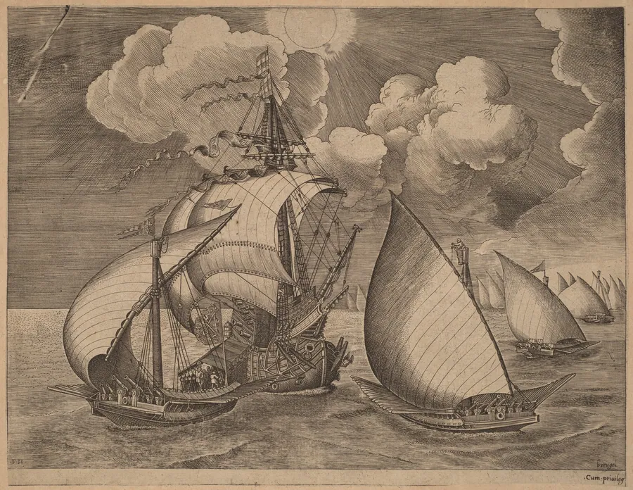 A Fleet of Galleys Escorted by a Caravel by Frans Huys