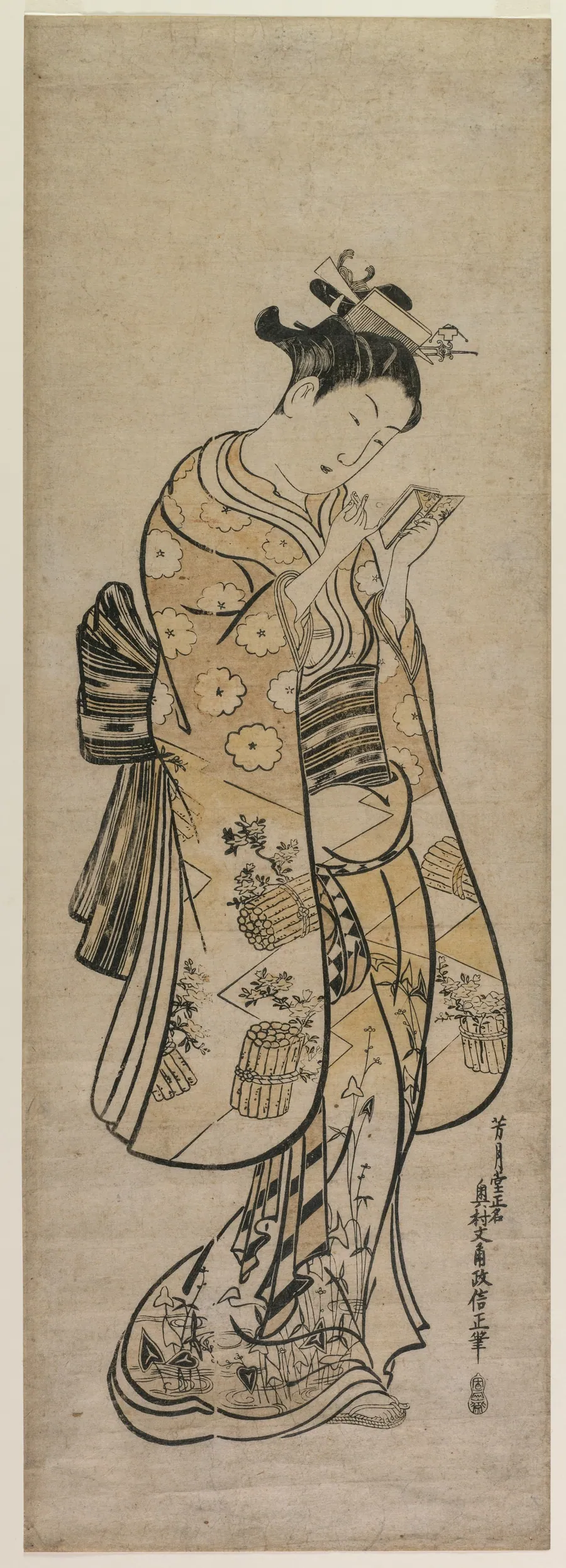 A Beauty with a Mirror by Okumura Masanobu