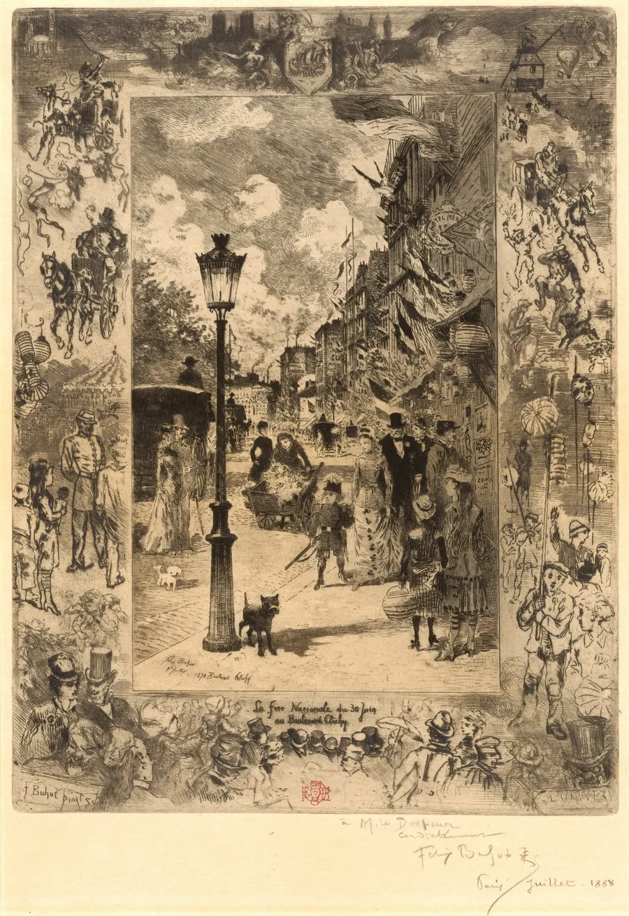 La Fête nationale au Boulevard Clichy (National Holiday on the Boulevard de Clichy) by Félix-Hilaire Buhot