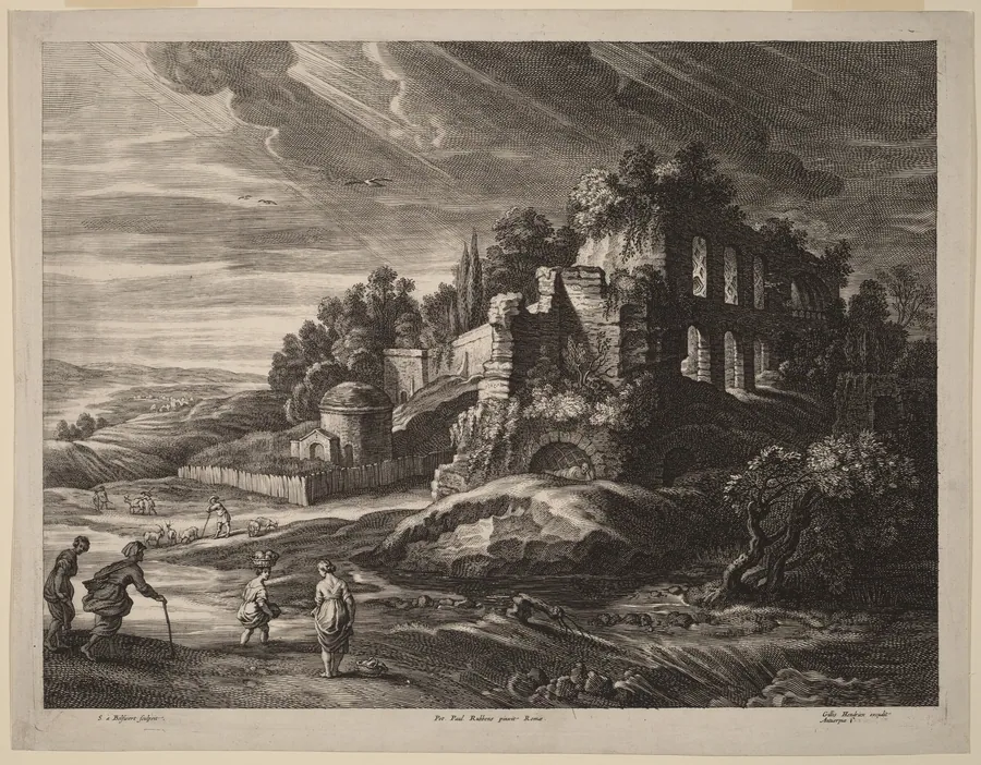 Landscape with Large Roman Ruins by Schelte Adams Bolswert