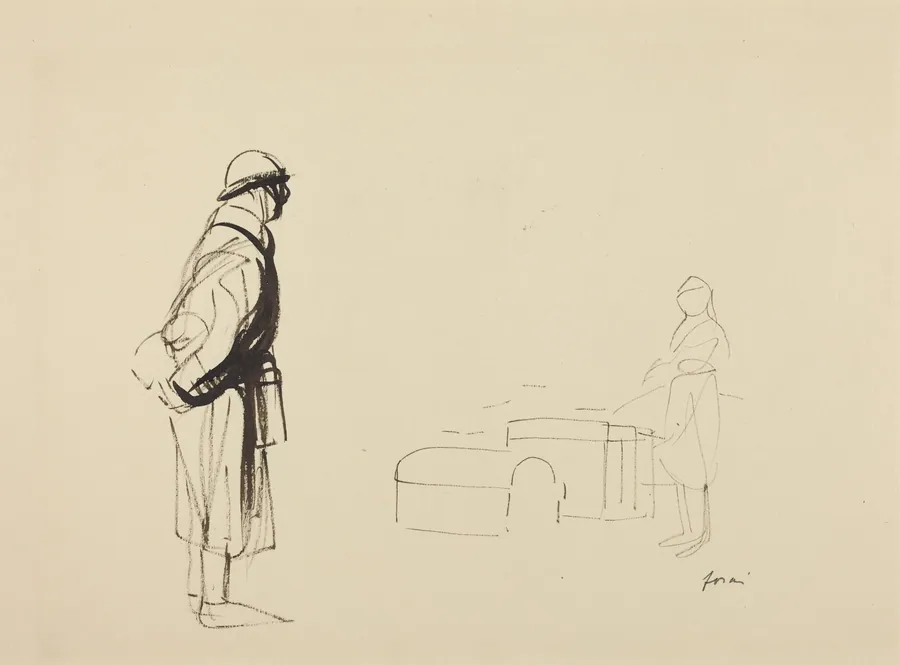 a) Poilu and Nurse (recto); b) Sketch for the Poilu (verso) by Jean-Louis Forain