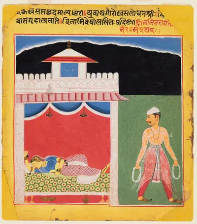 The  Lover Leaves Wistfully in the Morning after a Passionate Tryst: Lalit Ragini, from a Ragamala