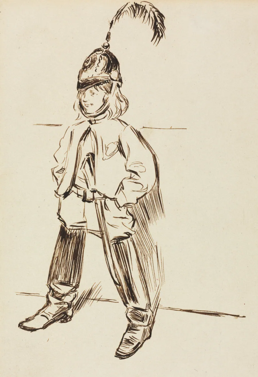 Study of a Child in Helmet and Boots by Charles Samuel Keene