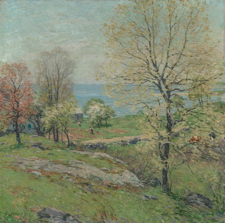 The Budding Oak by Willard L. Metcalf, born Lowell, MA 1858-died New York City 1925