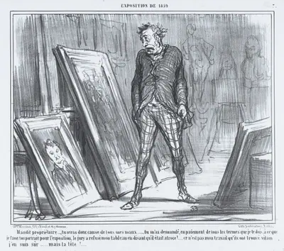 Maudit propriétaire..., tu seras donc cause de tous mes maux..., from L'Exposition de 1859, published in Le Charivari, April 26, 1859