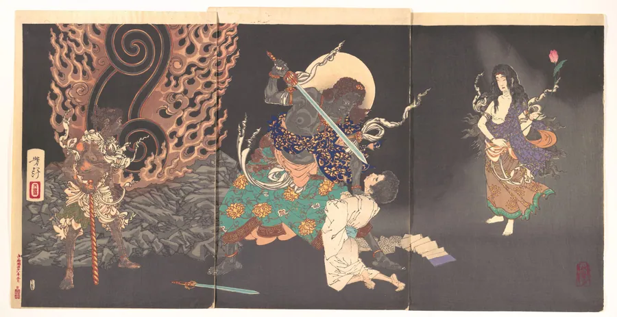 月岡芳年筆 不動明王∙祐天上人図|Fudō Myōō Threatening a Novice by Tsukioka Yoshitoshi