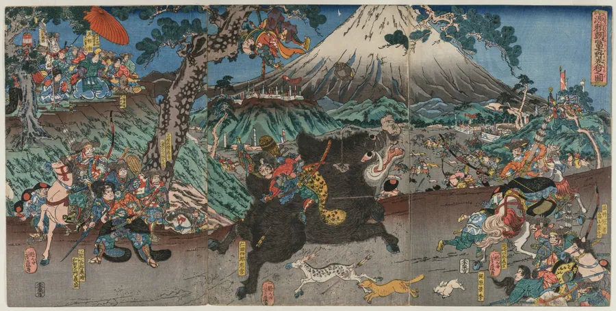 Picture of Minamoto no Yoritomo's Hunt on the Slopes of Mount Fuji by Utagawa Yoshifuji