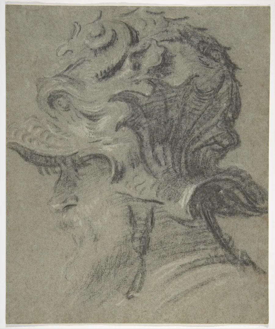 Study of a Bearded Man Wearing the Helmet of Guidobaldo II della Rovere, Duke of Urbino by Anonymous, Italian, Venetian, 16th century