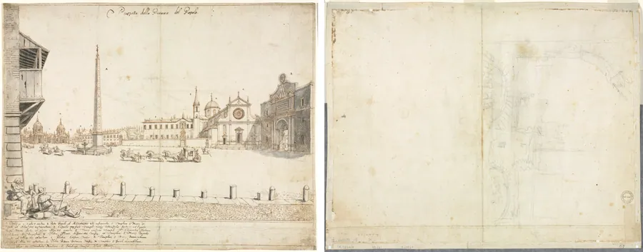 Eighteen Views of Rome: The Piazza del Popolo (recto); Sketch for San Giovanni in Laterano (verso) by Lievin Cruyl