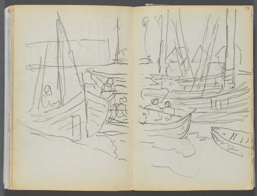 Sketchbook- The Granite Shore Hotel, Rockport, page 156 &157: Boats in Harbor by Maurice Prendergast