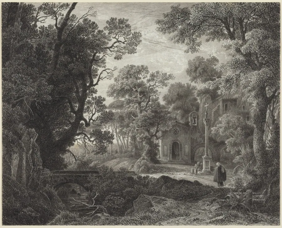 A Woodland Chapel at Evening by Julius Albert Elsasser