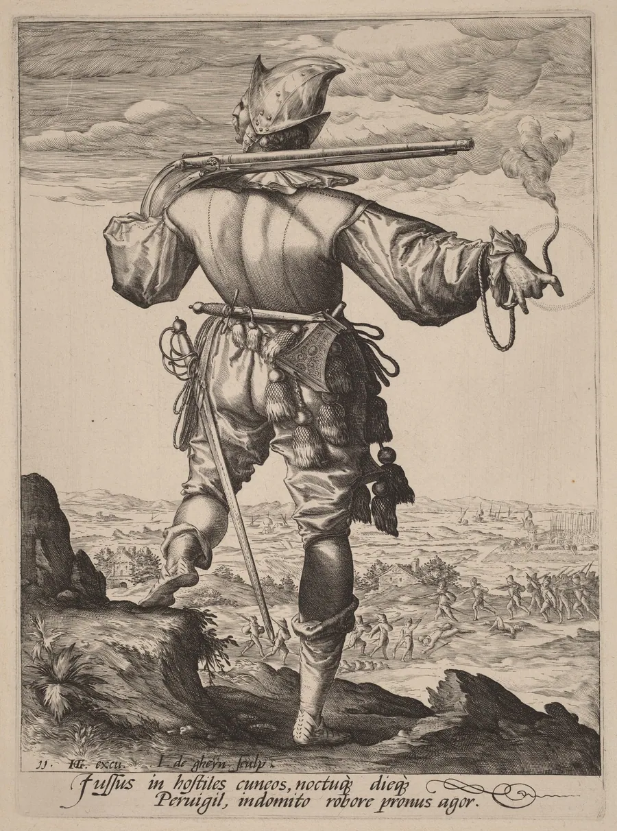 Helmeted Musketeer by Jacques de Gheyn II