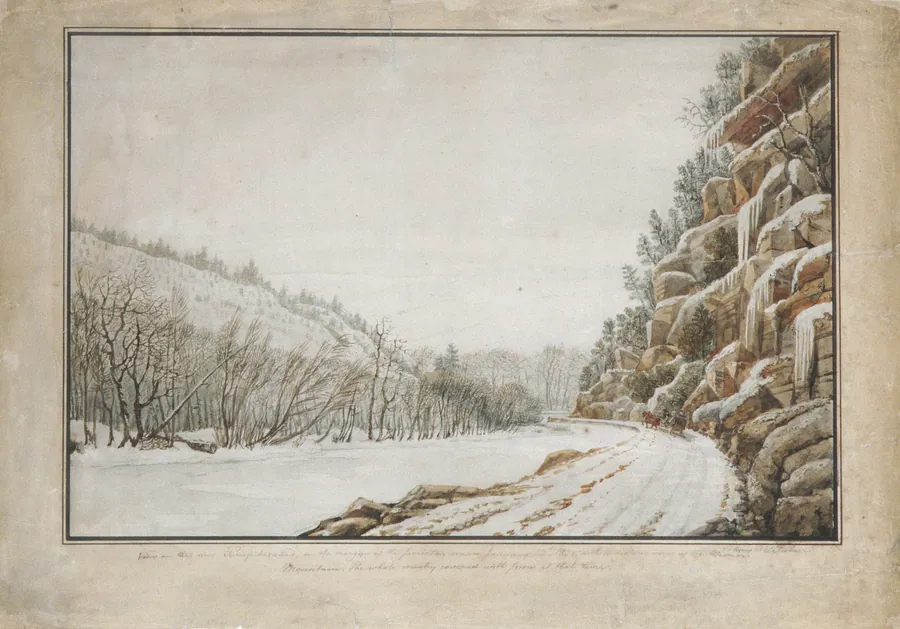 View on the New Turnpike Road, on the Margin of the Juniata, with a Distant View of the Warrior Mountain by Benjamin Henry Latrobe