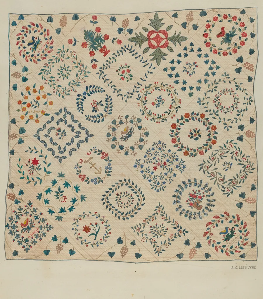 Applique Quilted Coverlet by Jules Lefevere