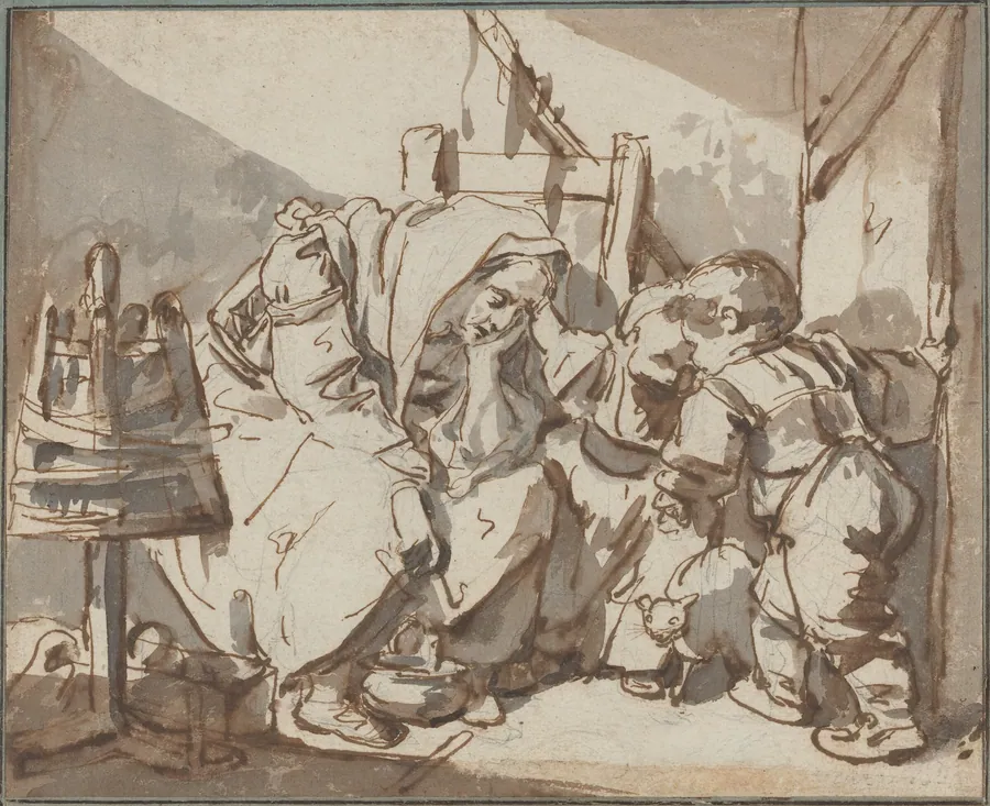 A Tired Woman with Two Children by Jean-Baptiste Greuze