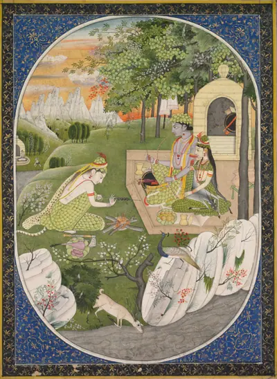 Rama, Sita, and Lakshmana in the forest