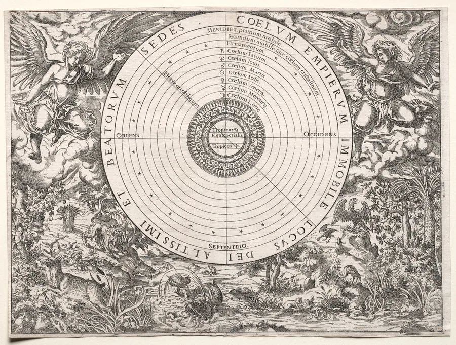 The Ptolemaic System, from Chassaneus Catalogus Gloriae Mundi by Jost Amman