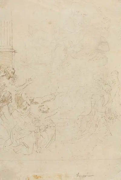 Seven Figures Witnessing an Ascension [verso]