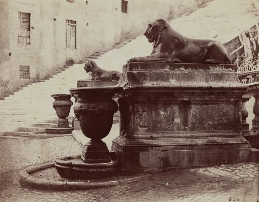Lion Fountains at the base of the Capitoline Ramp, Rome by Francesco Adriano de Bonis