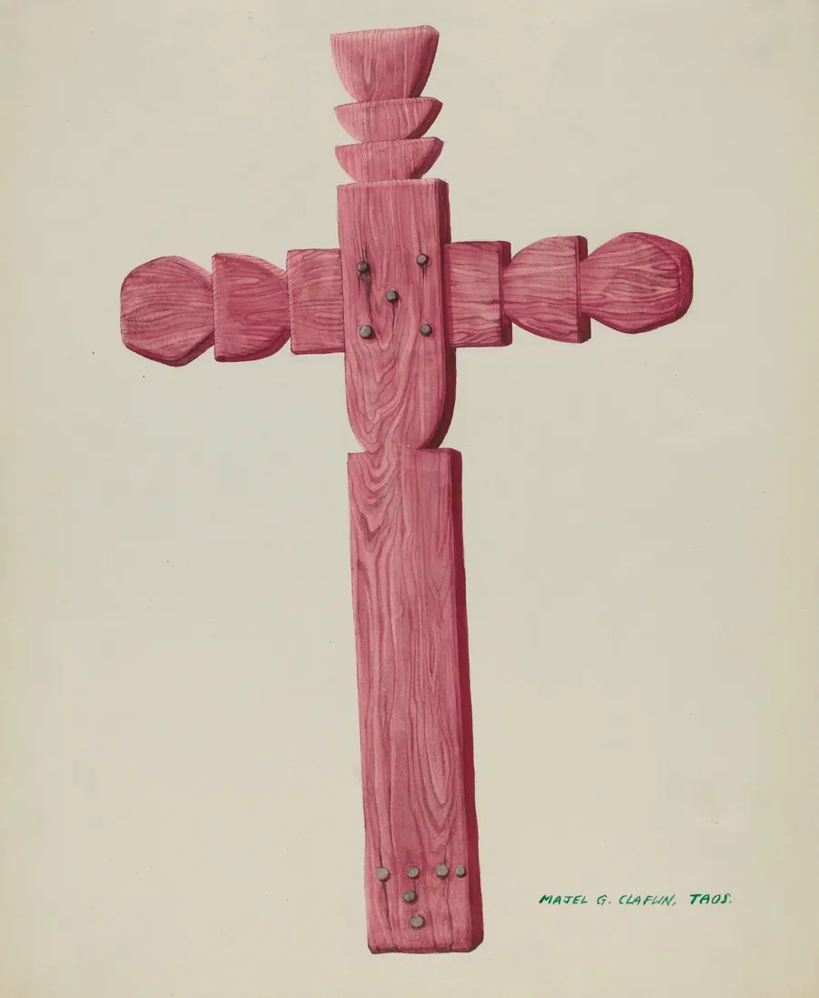 Red Wooden Cross used as Headstone by Majel G. Claflin