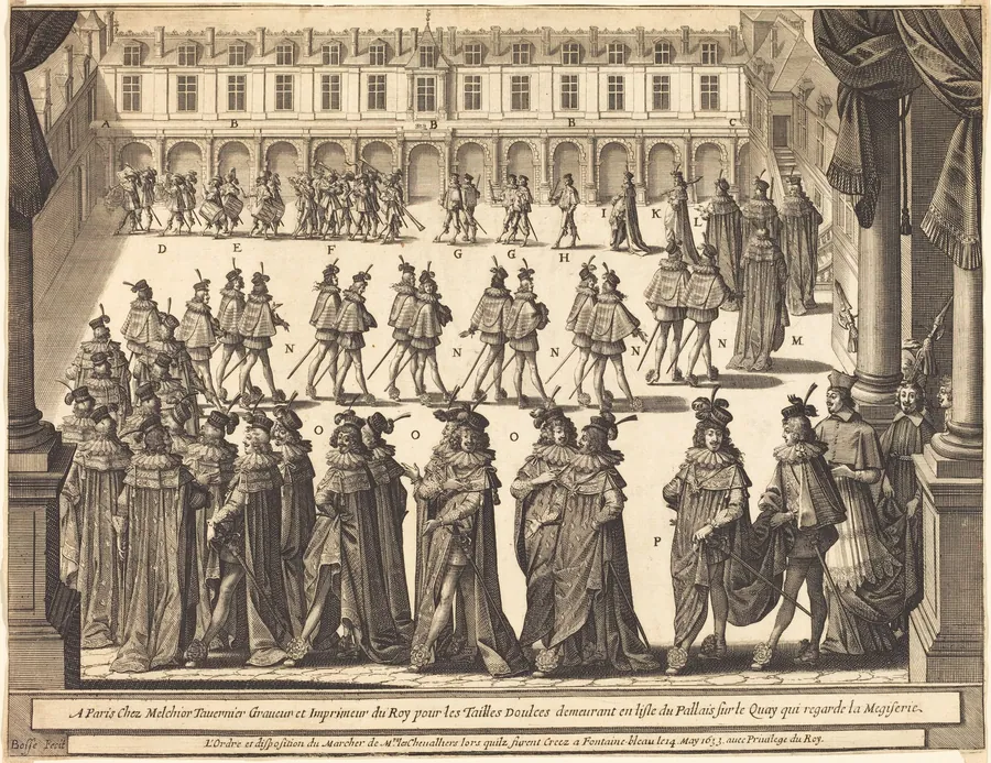 March of the King and Knights of the Holy Spirit in the Courtyard at Fontainebleau by Abraham Bosse