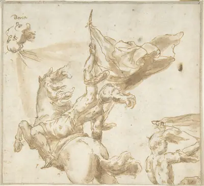 Figure of a Soldier on Horseback Holding a Flag