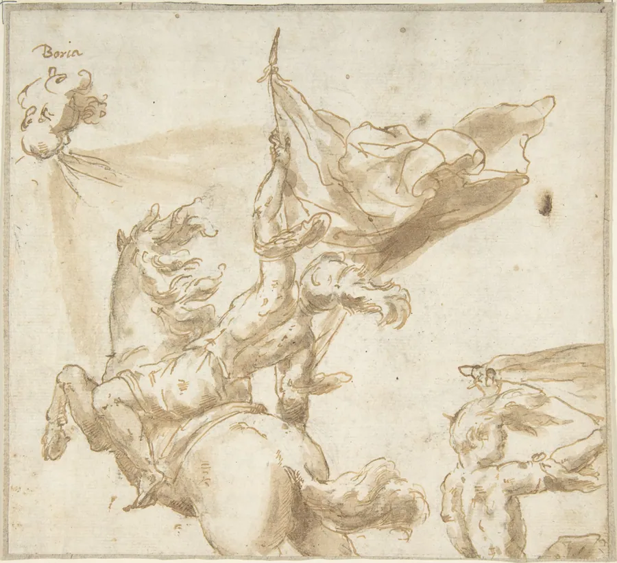 Figure of a Soldier on Horseback Holding a Flag by Anonymous, Spanish, School of Seville, 17th century