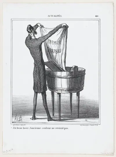 I can wash as much as I want, the old color won't come back, from 'News of the day,' published in "Le Charivari"
