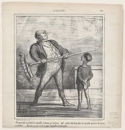 –You take your pin-gun in your hand like this.... you fire... puff... this kills ten times more people than the old system... –Ah, yes papa, this is what one calls progress, from 'News of the day,' published in Le Charivari, August 8, 1866