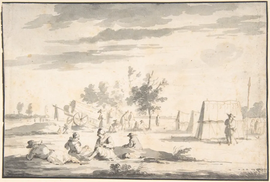 Landscape with Figures and Camp Site by Josua de Grave