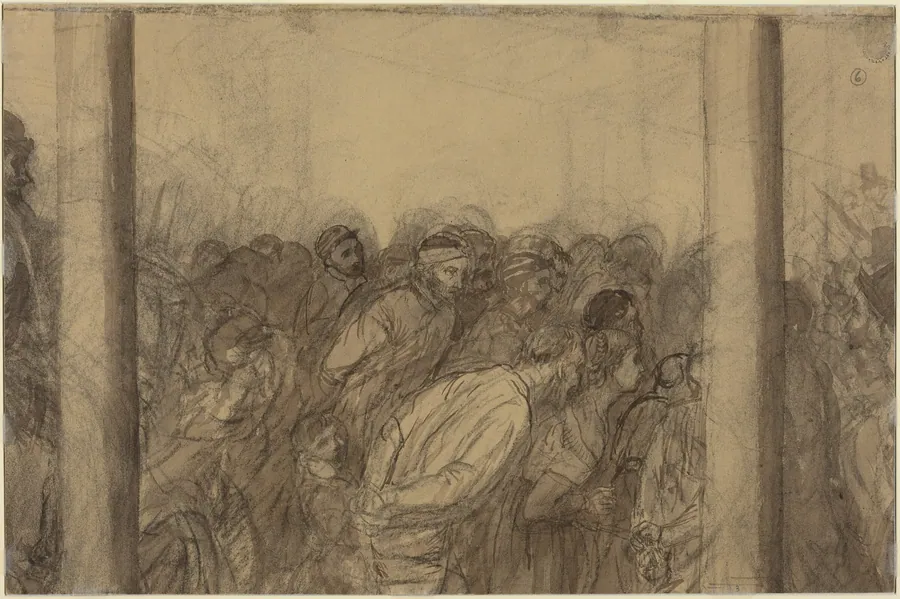 Crowd of People Seen between Two Columns [verso] by Alphonse Legros