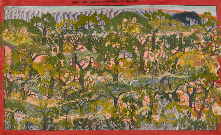 Maharao Umed Singh hunting tigers by Hans Raj Joshi (1750-1799)