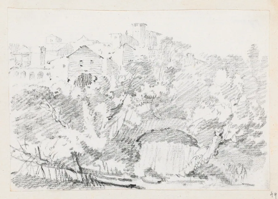 A Waterfall near a Hilltown in Italy by Joseph-Marie Vien