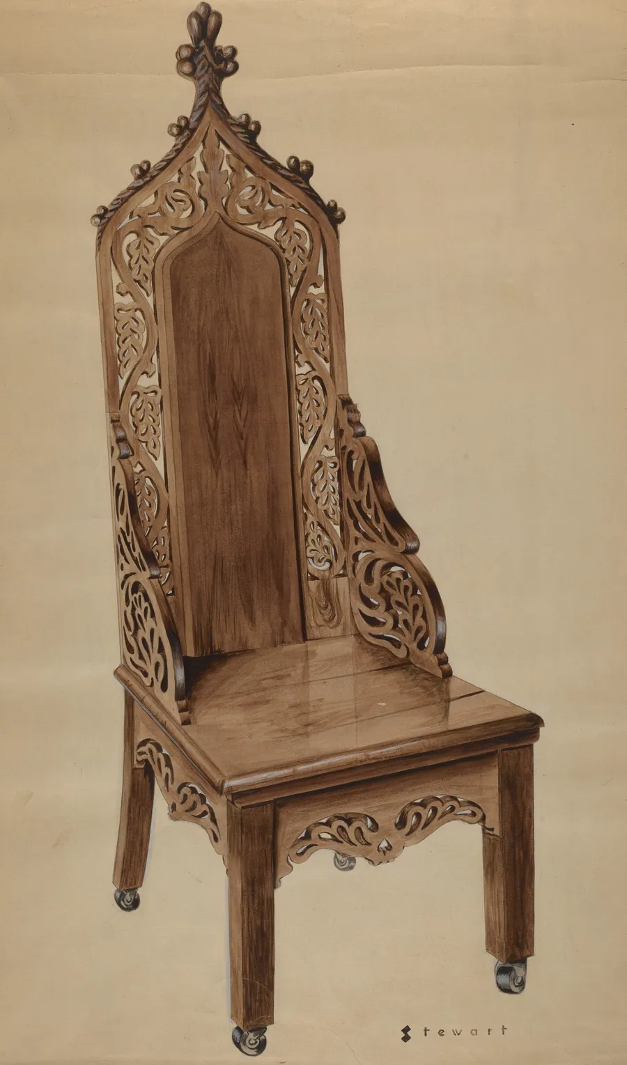 Chair with Carved Grape Leaf Decoration and Gothic Top by Robert Stewart