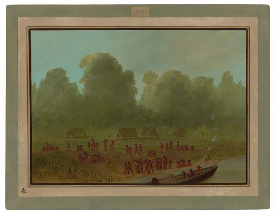 A Mayoruna Village by George Catlin