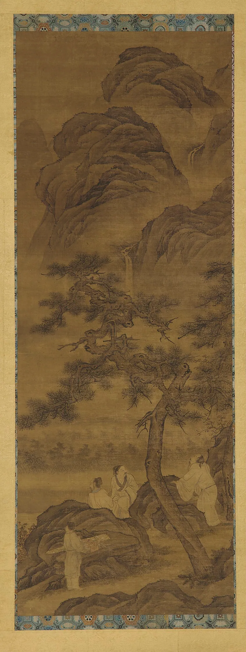 Mountain landscape: three poets and an attendant under a pine tree by Formerly attributed to Liu Guandao (active ca. 1270-1300)