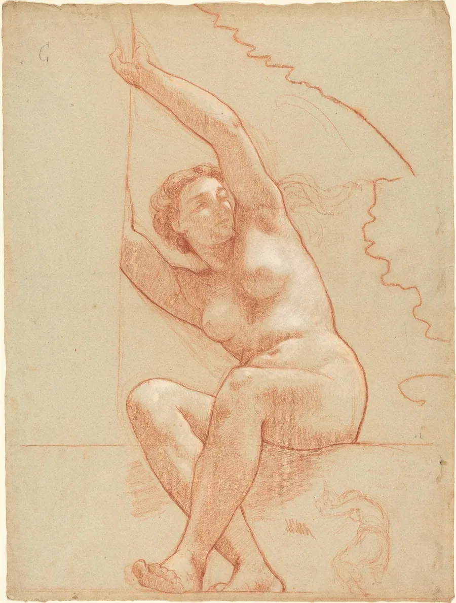 A Female Nude Seated on a Ledge by Charles-Louis-Lucien Müller