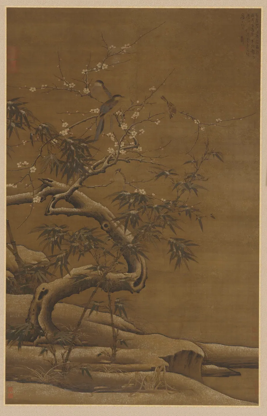Birds, plum blossoms, and bamboo in winter by Formerly attributed to Ma Lin (active early to mid-13th century)