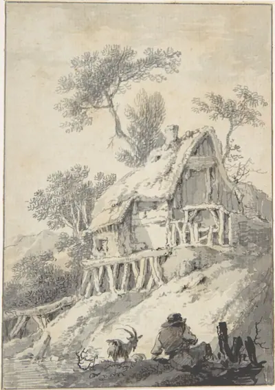 Thatched Cottage by a Brook