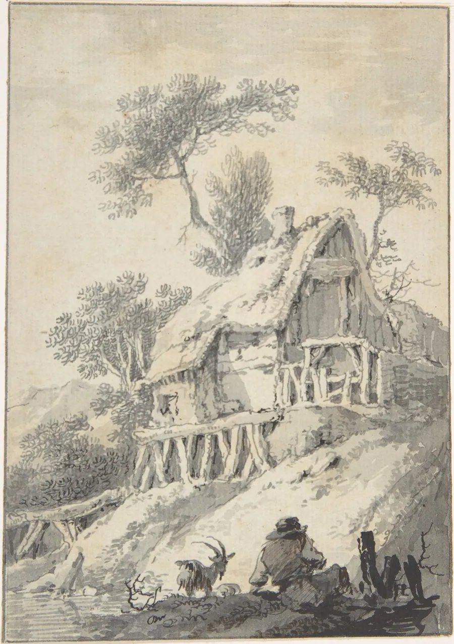 Thatched Cottage by a Brook by Anonymous, Dutch, 17th century