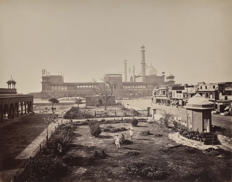 Delhi. View of North Side of the Jamma Musjid in Principal Mabonedau Place of Worship by Samuel Bourne